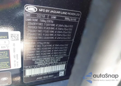 2018 Land Rover Range Rover Sport Hse z USA, uszkodzony, nr VIN SALWR2RV6JA404838